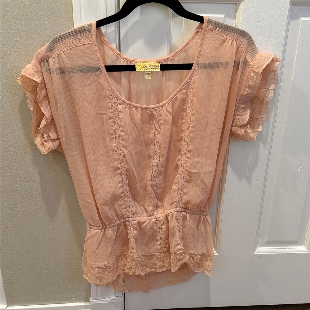 Princess Vera Wang Peach Sheer Lace Blouse